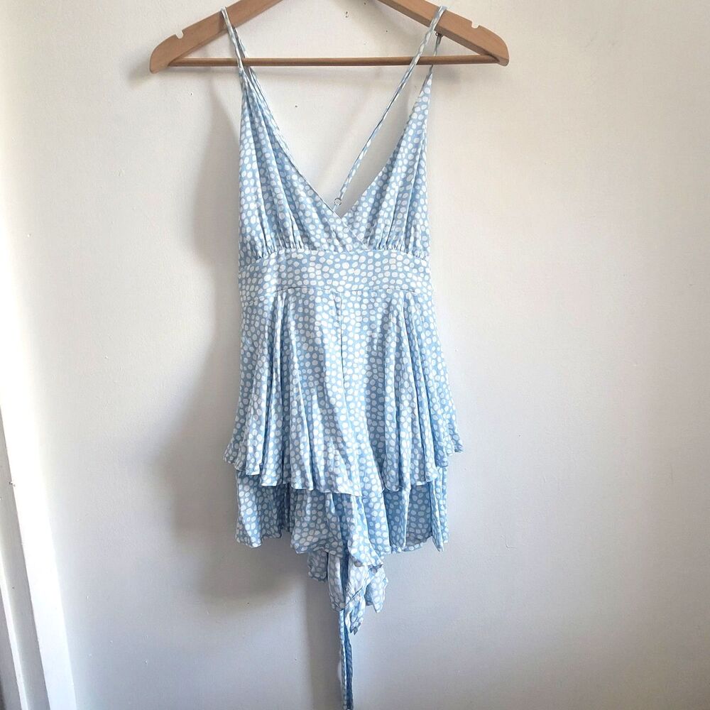 Skylar + Madison Blue White V-Neck Spaghetti Strap Dress M
